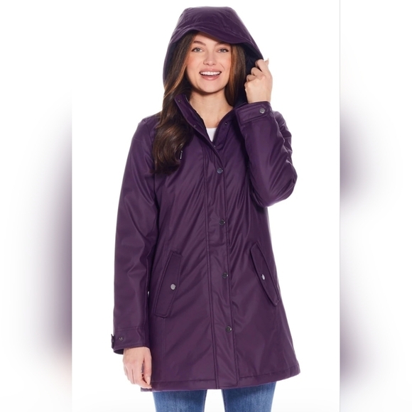 Weatherproof Hooded Midweight Rain Jacket Dark Plum - Picture 4 of 16